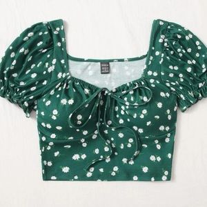 Puff Sleeve Tie Front Ditsy Floral Top